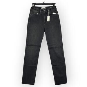NWT MAVI PARIS High Rise Slim Straight Jeans SIZE 27 x 30 Black Raw Hem Denim